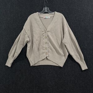 FP Beach Sweater Women's Small Beige Button Cardigan Rib Knit Slouchy Boho Urban